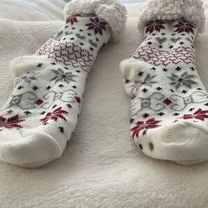 Festive Red and White Patterned Socks